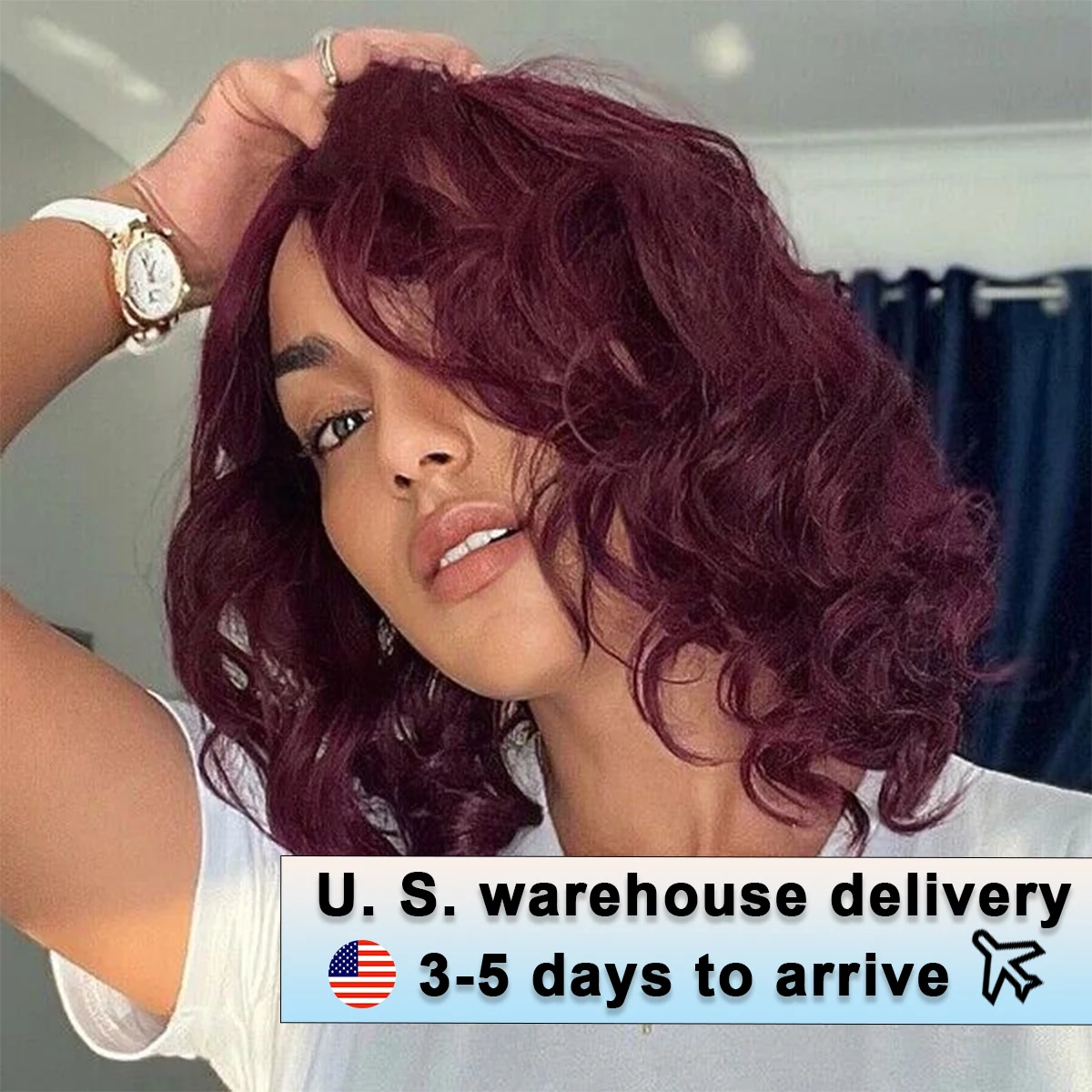 16inch 5x5 Full Lace Frontal Spring Bouncy Curly Human Hair Wigs 180% Density Burgundy 99J Short Loose Wave Bob Wig PrePlucked