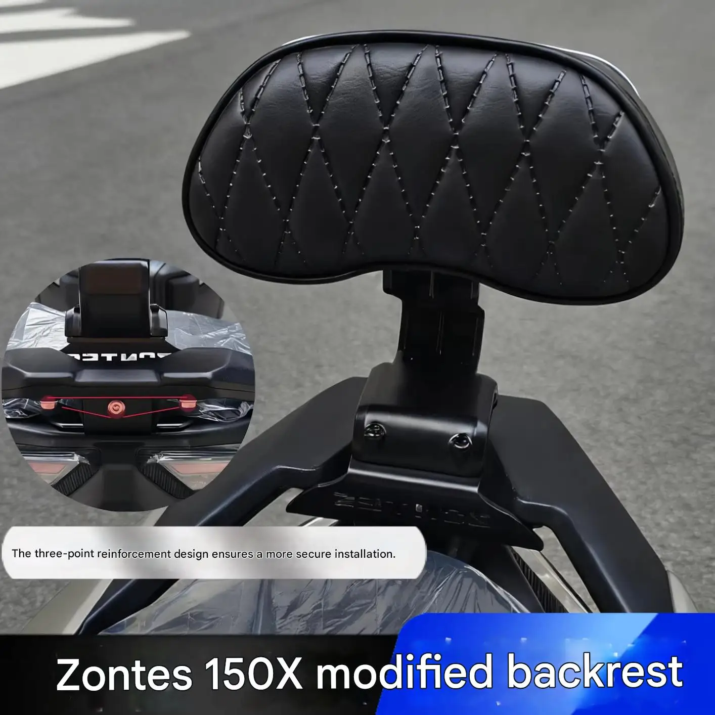 For Zontes 150X Rear Backrest Cushion And Tail Spoiler Combo - Dedicated Passenger Back Support for Comfort Upgrade