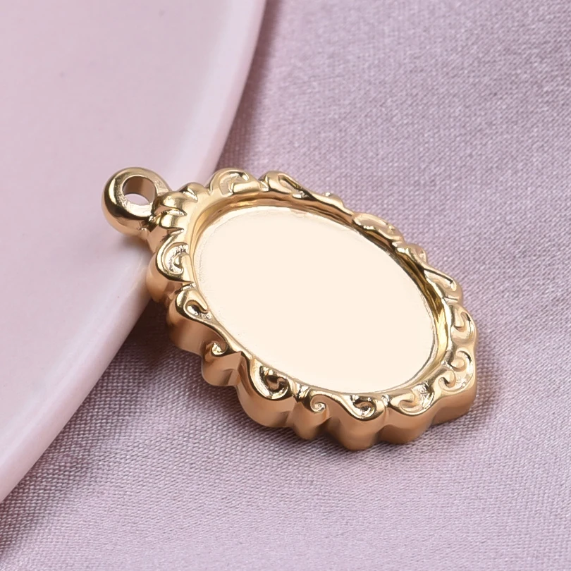 7Pcs/Lot Fashion Witch Mirror Gold Plated Pendant Bright Ellipse Retro Stainless Steel Pendants Finding Making Diy Craft Jewelry