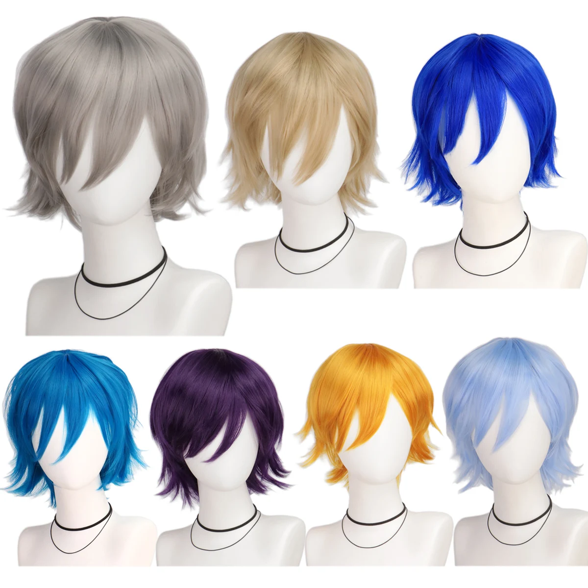 Synthetic Wig Cosplay Wig White Red Green Blue Pink Yellow Hair Short Layer Wig Fake Hair Extension Men Women Party Wig