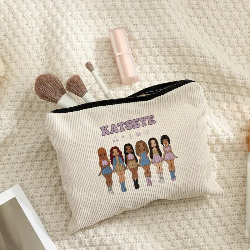 KATSEYE World Tour Corduroy Makeup Bag Multi Functional with a Zipper Storage Bags for Women Fan Gifts Lightweight Toiletry Bags