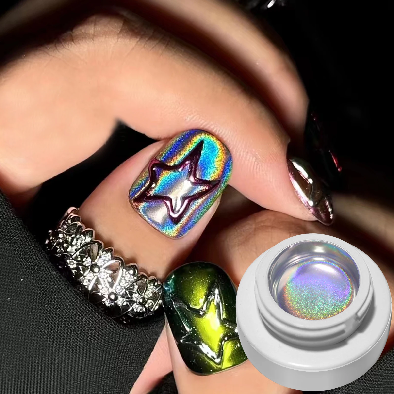 UVジェルネイルポリッシュ,5g,シルバーレーザー,メタリックエフェクト,花柄,ソークオフ,透明カラー