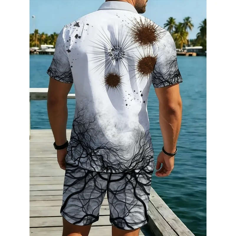 Premium Men's Printed Shirt Shorts Matching Set Breathable Lightweight Wear For Beach Parties Hiking Camping Daily Leisure view 2