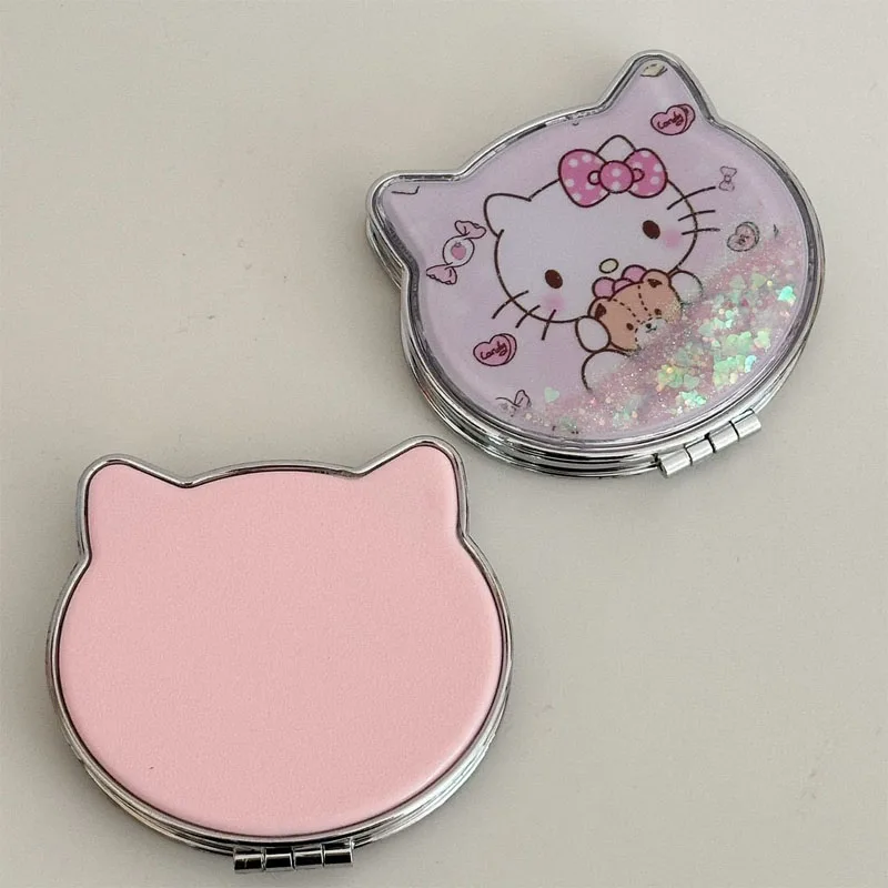 Kawaii Sanrio Hello Kitty, маленькое зеркало с струящимся песком, портативное мини-двустороннее складное зеркало, студенческий фестиваль, креативные подарки