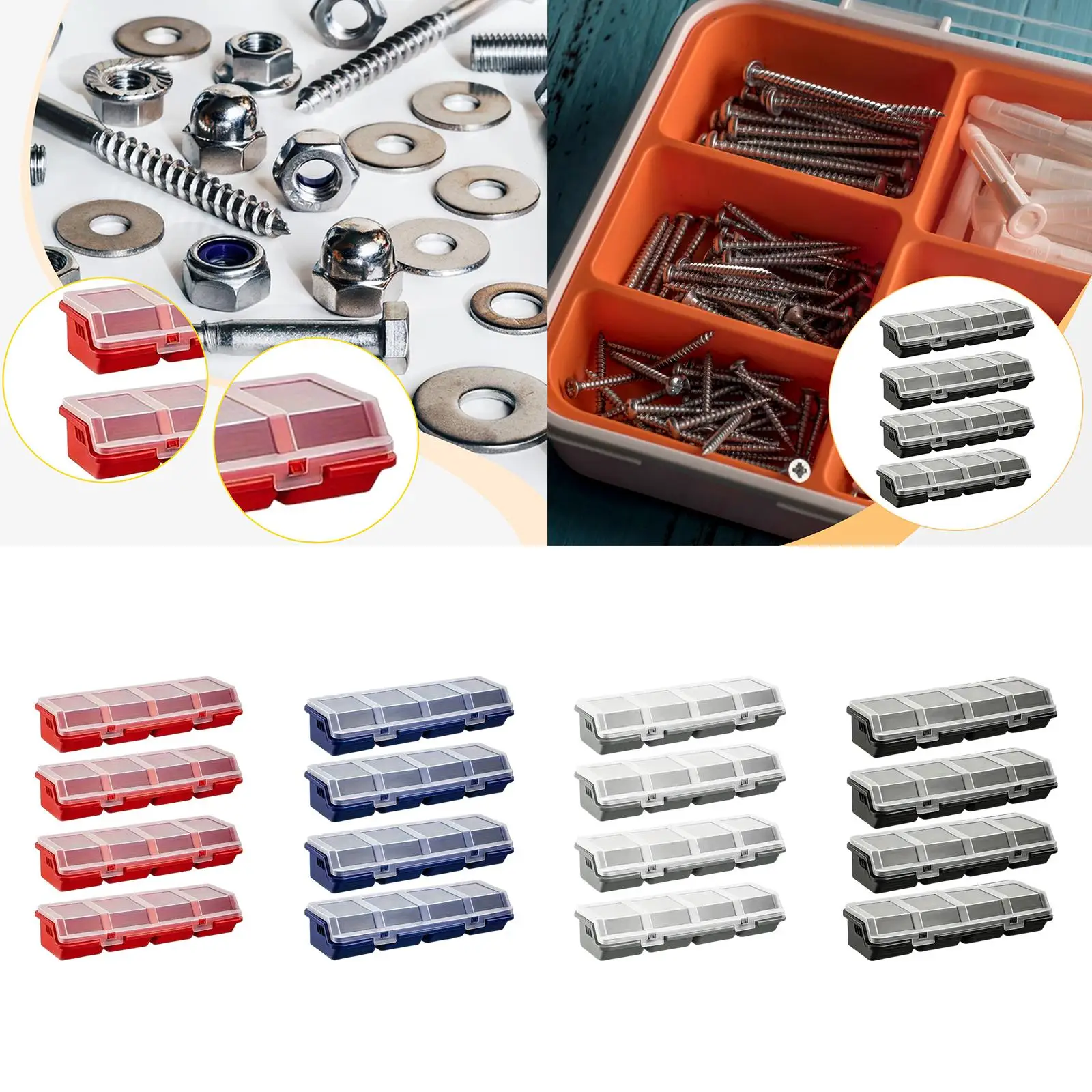 

4x органайзер для винтов с крышками, отделения, контейнеры, органайзер для хранения, чехлы, коробки для электронных компонентов, винты, гвозди, домашние гаражи