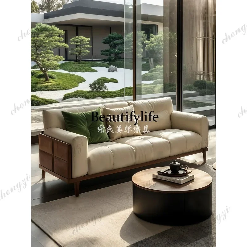 CC Solid wood sofa for living room, new vertical row custom black walnut sofa, new Chinese style