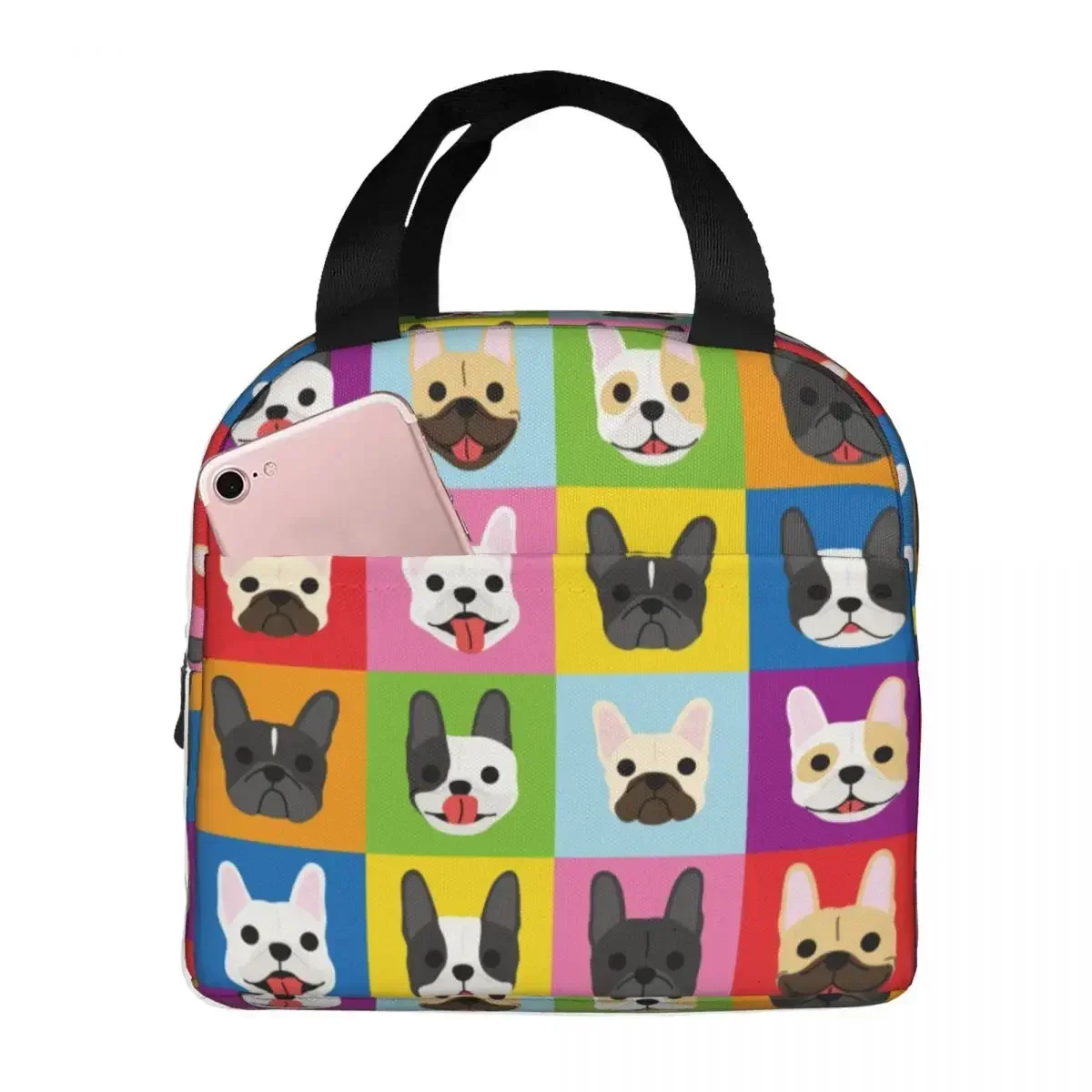 

Lunch Bag for Women Kids French Bulldog Dog Thermal Cooler Bags Portable Picnic Animal Canvas Tote Bento Pouch