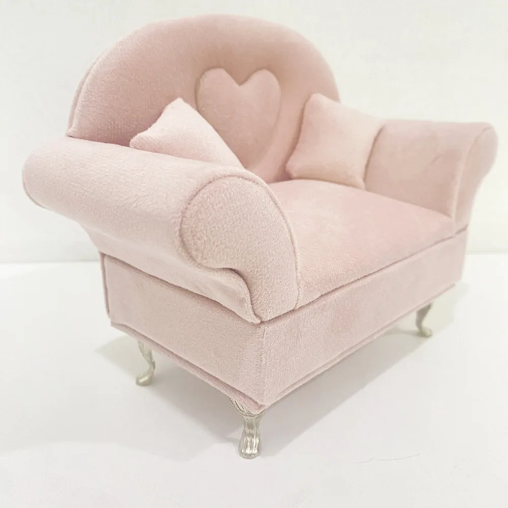 

Dutch Velvet Sofa Shaped Jewelry Box Bracelet Elegant Mini Couch Earrings Ring Display Stand with Mirror Pink