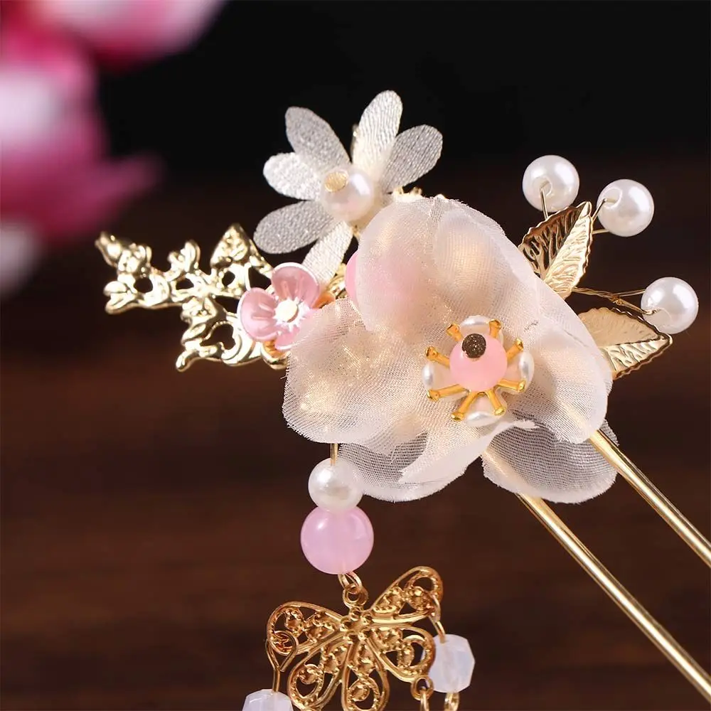 Bijoux de cheveux épingles à cheveux mode gland chinois longues boucles d'oreilles à fleurs Hanfu bâton de cheveux chapeaux ensembles peigne à cheveux
