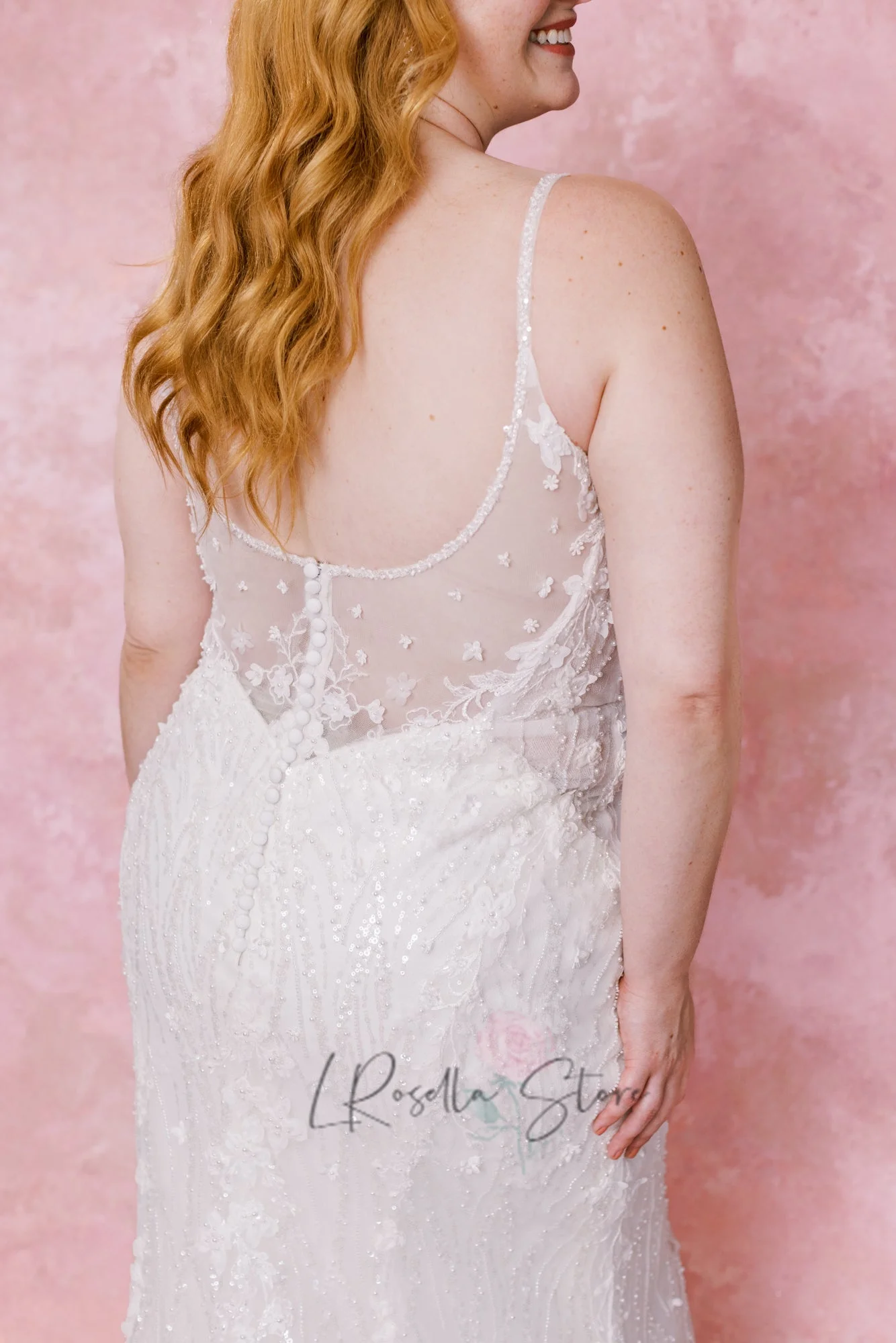 Suknia ślubna Plus Size Spaghetti Straps Beaded Flowers Lace dla kobiet Suknia ślubna z przezroczystym tyłem robe de mariée