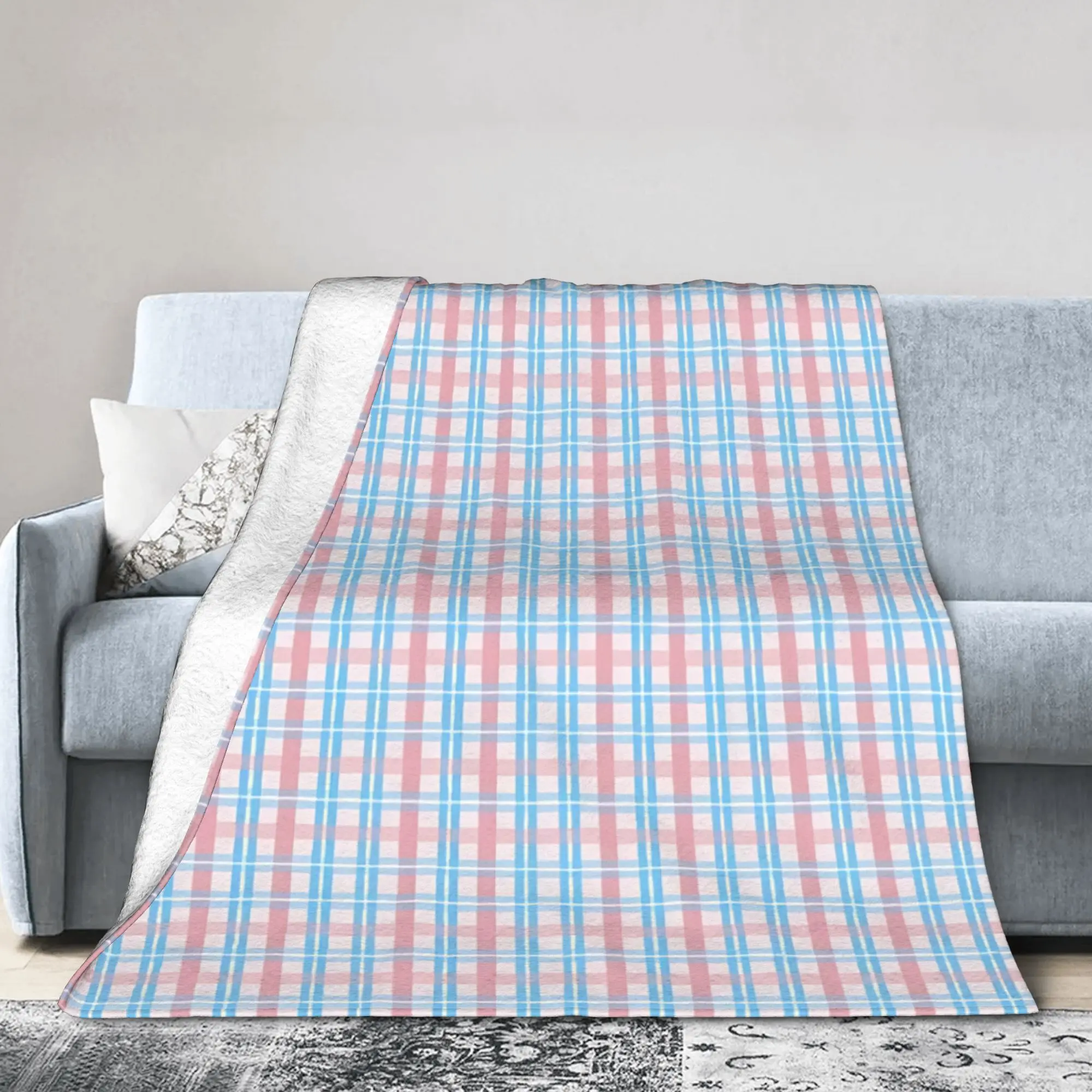 Trans Pride Tartan  Flannel Throw Blankets  Blankets for Home Couch Lightweight Bed Rug,
