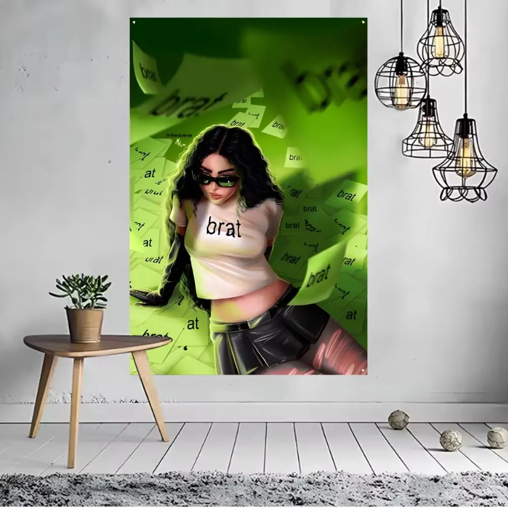 Singer Charli XCX BRAT Flags Flags for indoor decoration with no edging and four corner rings for easy hanging