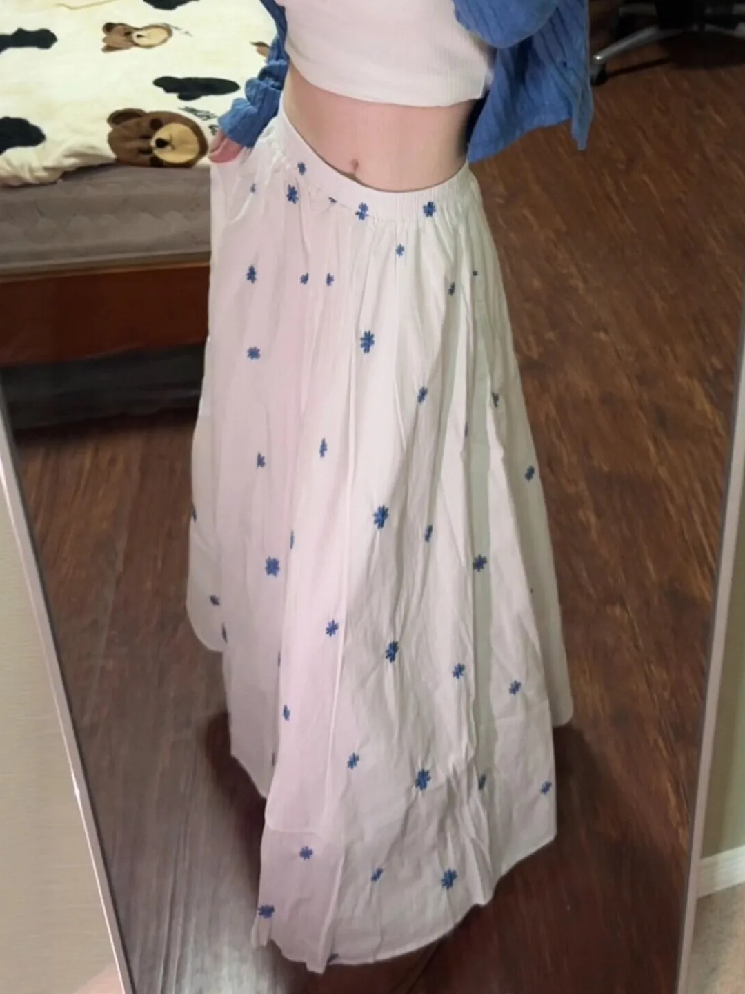 

High Waist A-Line Long Skirt Women's Summer 2026 New Style Loose Fit Flared Umbrella Skirt Floral Embroidery Korean Style Cotton