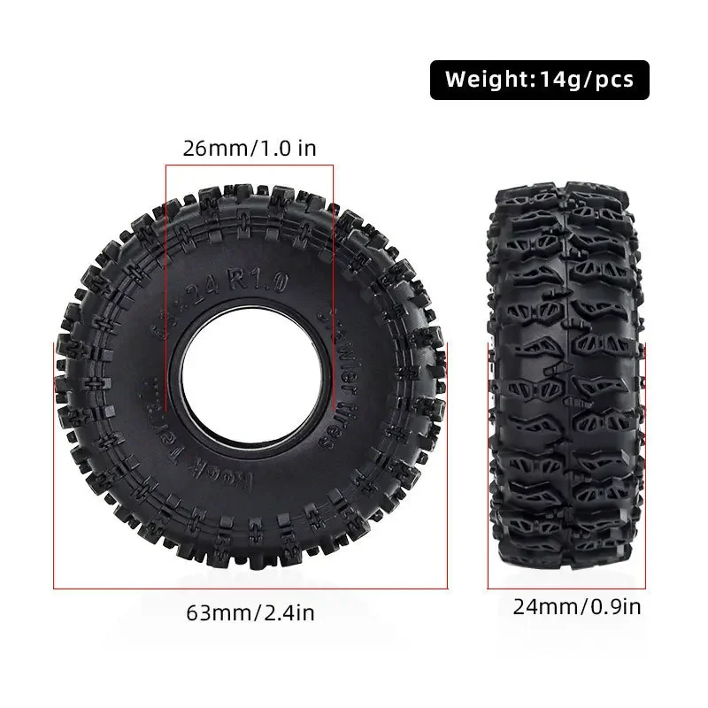 4pcs 63mm 1.0" Soft Rubber Wheel Tire for 1/18 1/24 RC Crawler Car TRX4M SCX24 AX24 Upgrade Parts Accessories