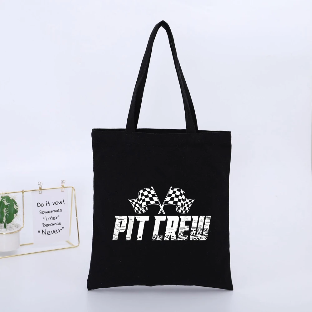 Checkered Flag Graphic Canvas Tote Bag, Casual Streetwear Style for Daily Shopping