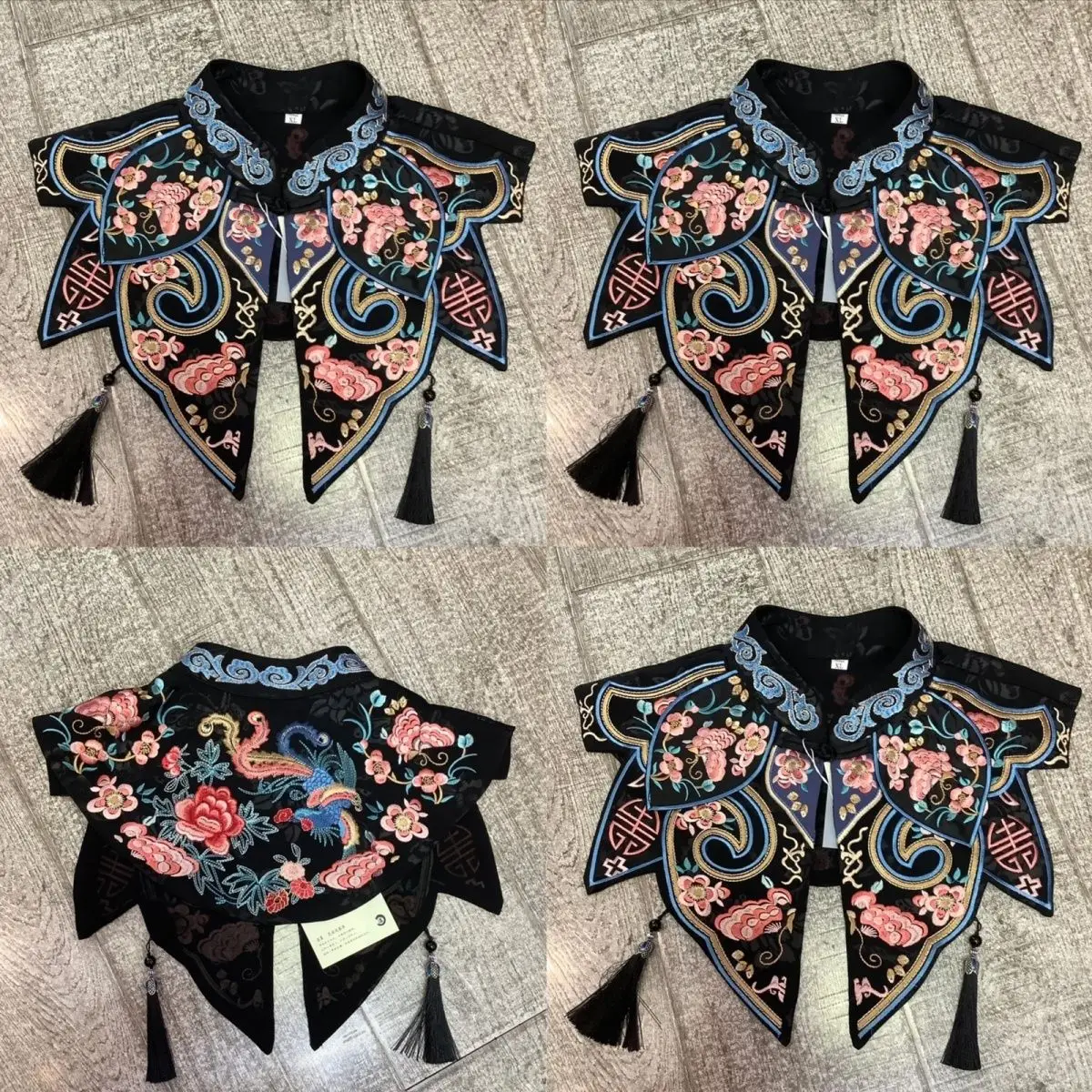 Special Exotic Heavy Embroidery Chinese Style Stand Collar Tassel Ethnic Shoulder Strap Designer Fake Top Embroidered Shawl Tops