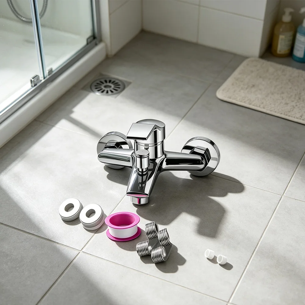 Single Handle Bath Shower Mixer Faucet with Bathtub Spout Wall Mount Stainless Steel Construction 21cm Silver Color
