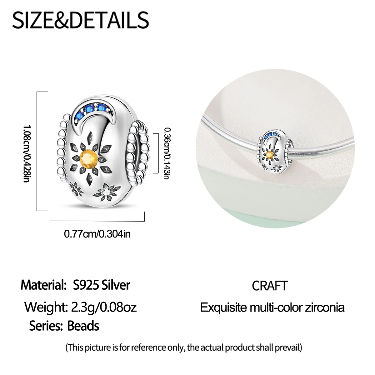 Charms Sun Moon Blue Yellow Beads Fit Charms 925 Silver Bracelets for Women Celestial Blessings Jewelry Making Diy
