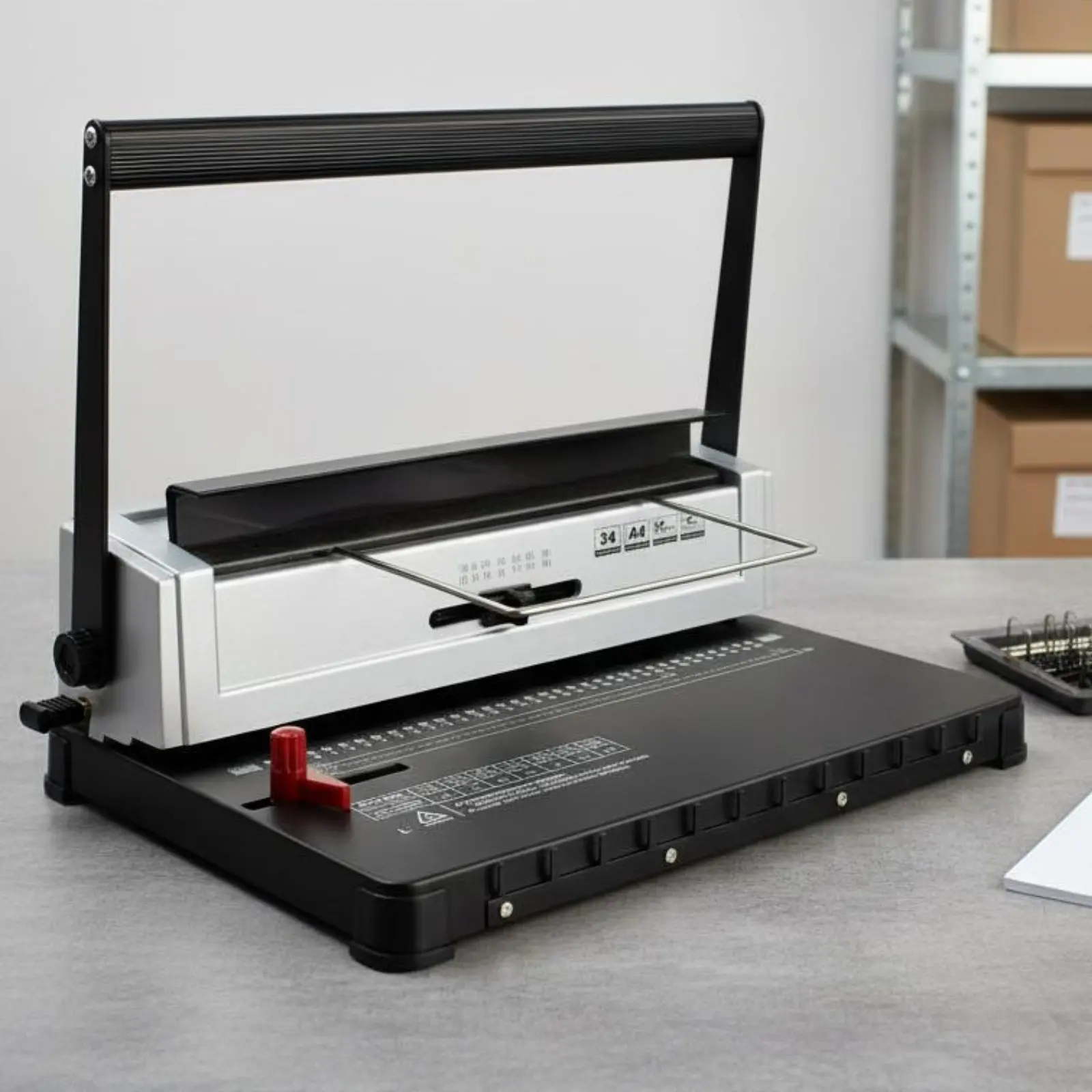 34 Hole Paper Puncher Space-Saving Design Double Loop Wire Binder Paper Perforate and Binder Sturdy Duty Office Equipment