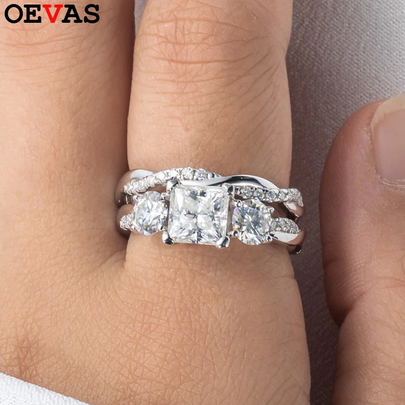 

OEVAS 6.5mm Princess Cut Full Moissanite Bridal Rings Set for Women 925 Sterling Silver Engagement Wedding Party Band Ring