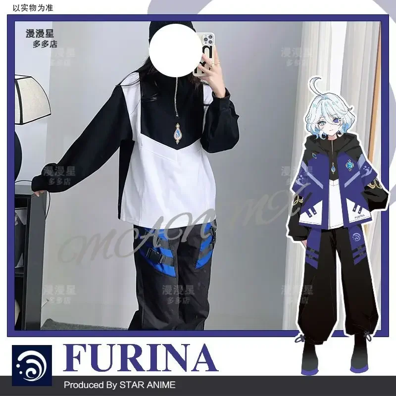 Anime Game Genshin Impact Furina Cosplay Cosutme Spring Autumn Coat Fashion Loose Hoodeis Long Pants