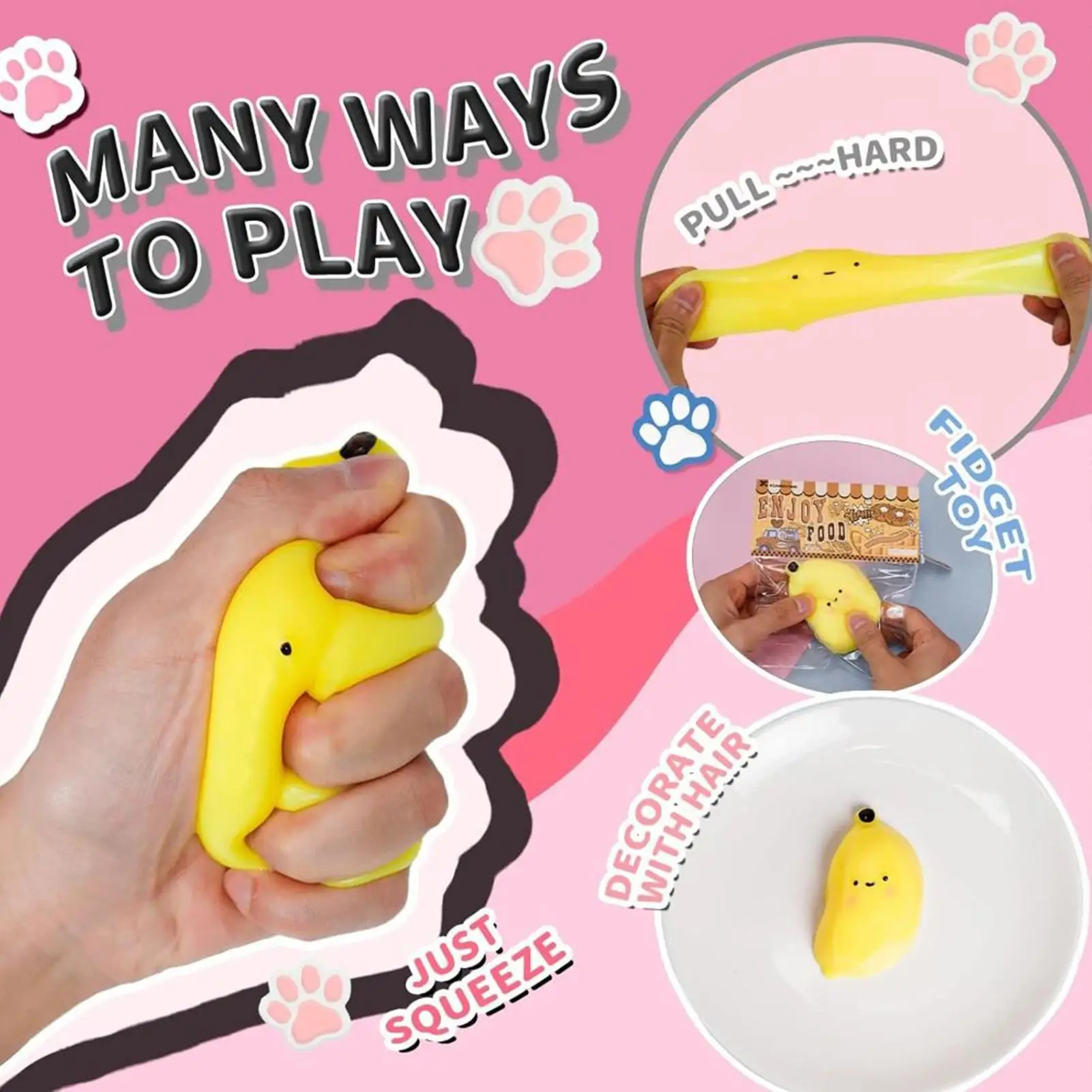 Cute Simulation Banana Squeeze Toy Lovely Super Soft Lovely Elastic Fruit Toys Elastic Pink Slow Rebound Fruit Toy Adult