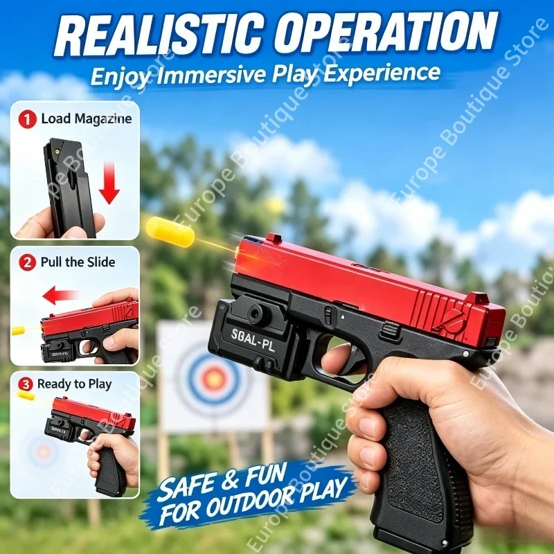 Magazines & Clamp Light Included G17 Alloy Toy Model, 6mm Soft Bullets Kit For Boys Kids Indoor Outdoor Leisure Activities