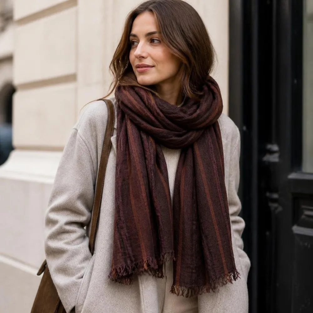 Soft Breathable Striped Scarf Short Tassel Warm Cotton Linen Neckerchie Casual Lightweight Unisex Scarf Autumn Winter