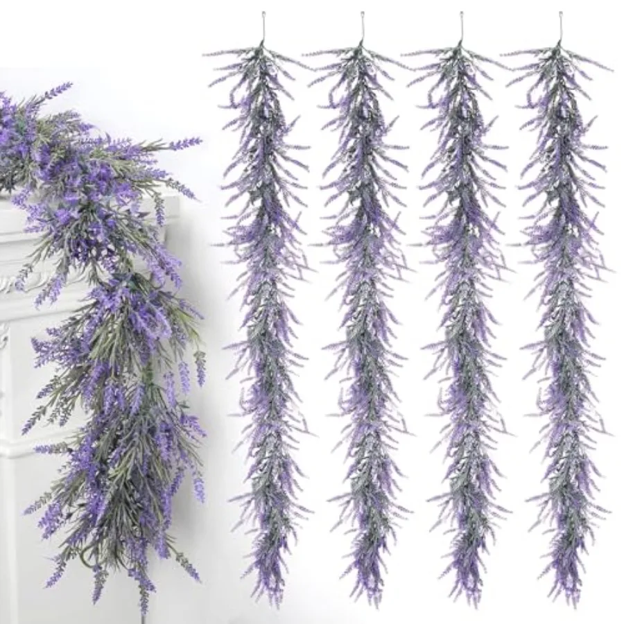 

4 Pack Artificial Lavender Garland 6.2 Long Faux Silk Leaf Lavender Leaves Vines ery Garland Spring Summer All Season for Weddi