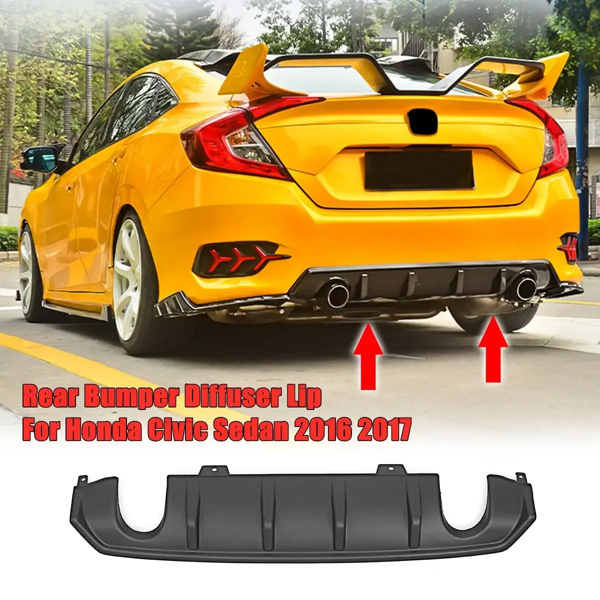 New Car Rear Bumper Diffuser Splitter Lip Spoiler Lips For Honda For Civic Sedan 2016 2017 Rear Bumper Chassis Spoiler Deflector