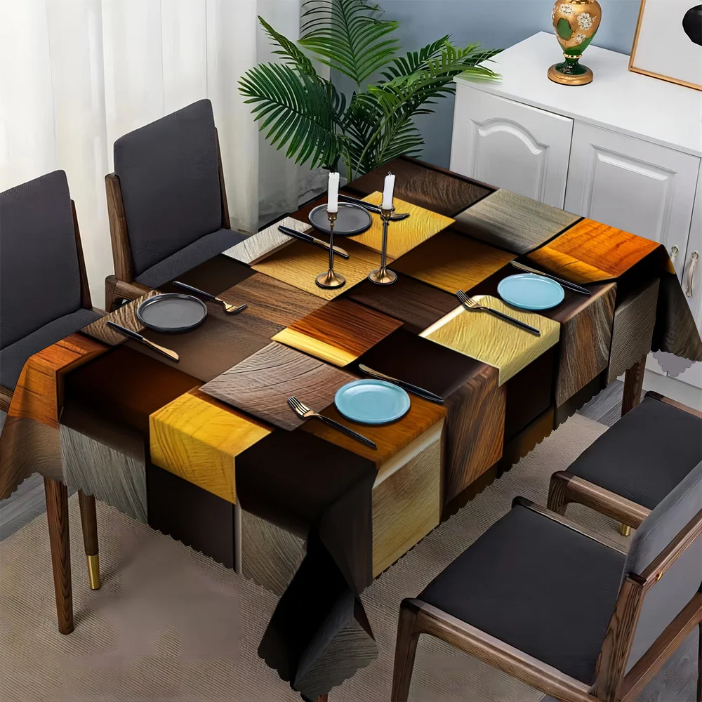 Rustic Multi-Tone Wood Tile Splice Print Tablecloth Spill Stain Resistant Wipe Clean Cover For Dining Coffee Kitchen Indoor r