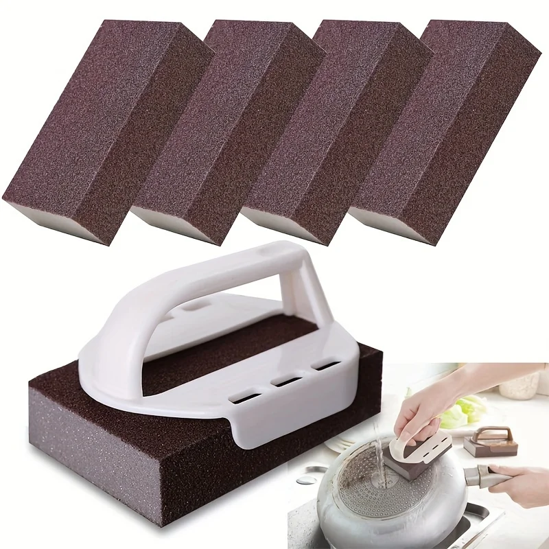 Emery Sponge Pot Brush with Handle,Nano Carborundum Magic Eraser Sponge,Wet Dry Scrubber for Quick Kitchen Stain Removal