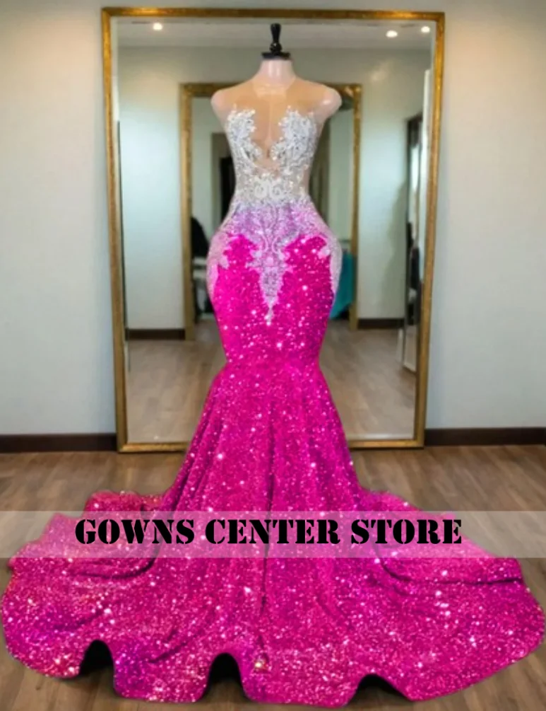 Orange Sequin Bead Crystal Long Prom Dresses For Black Girl Appliques Party Dresses Women 2025 Sequin Formal Gown Customized