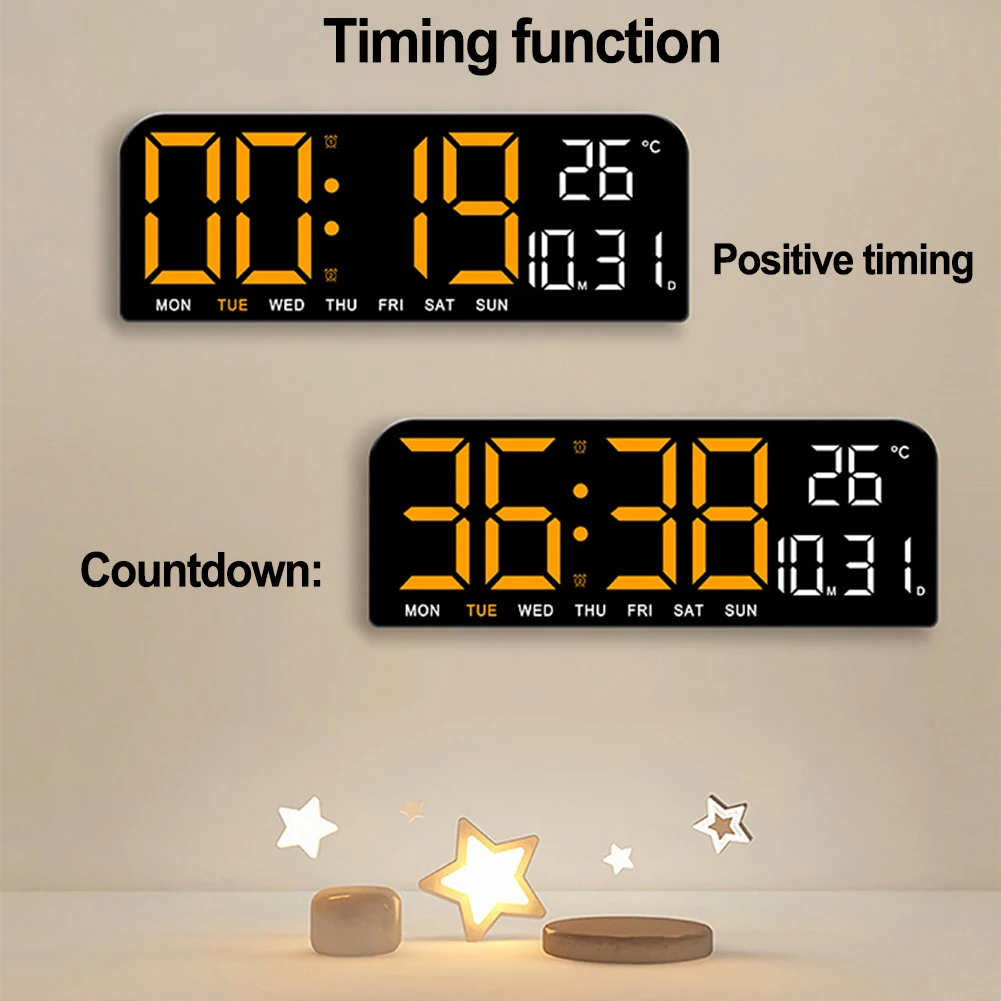 USB Powered Large Digital Wall Clock Temperature Humidity Week Auto Dimmer Table Clock Electronic LED Alarm Clock 12/24H Decor