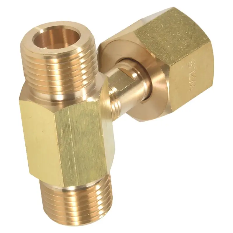 W21.8-14 CO2 Tank Bottle Brass Threaded Tee Fitting 3 Way Connector Charging Fill Adaptor For Beer Homebrew Aquarium-B61B