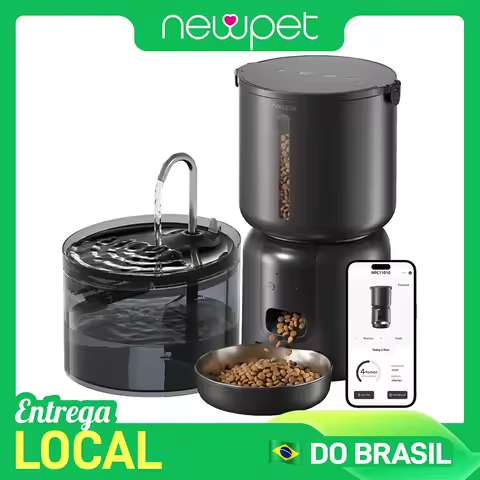 Conjunto de comedouro e bebedouro automático inteligente para gatos newpet com comedouro de 4 L controlado por aplicativo, WiFi e sistema anti-entupimento para ração mista e bebedouro com filtro de 2,2 L