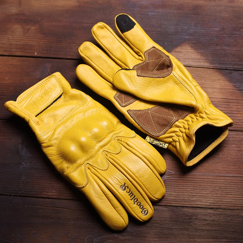 Head layer cowhide retro motorcycle gloves, riding leather gloves, anti drop, windproof touch screen, wear-resistant