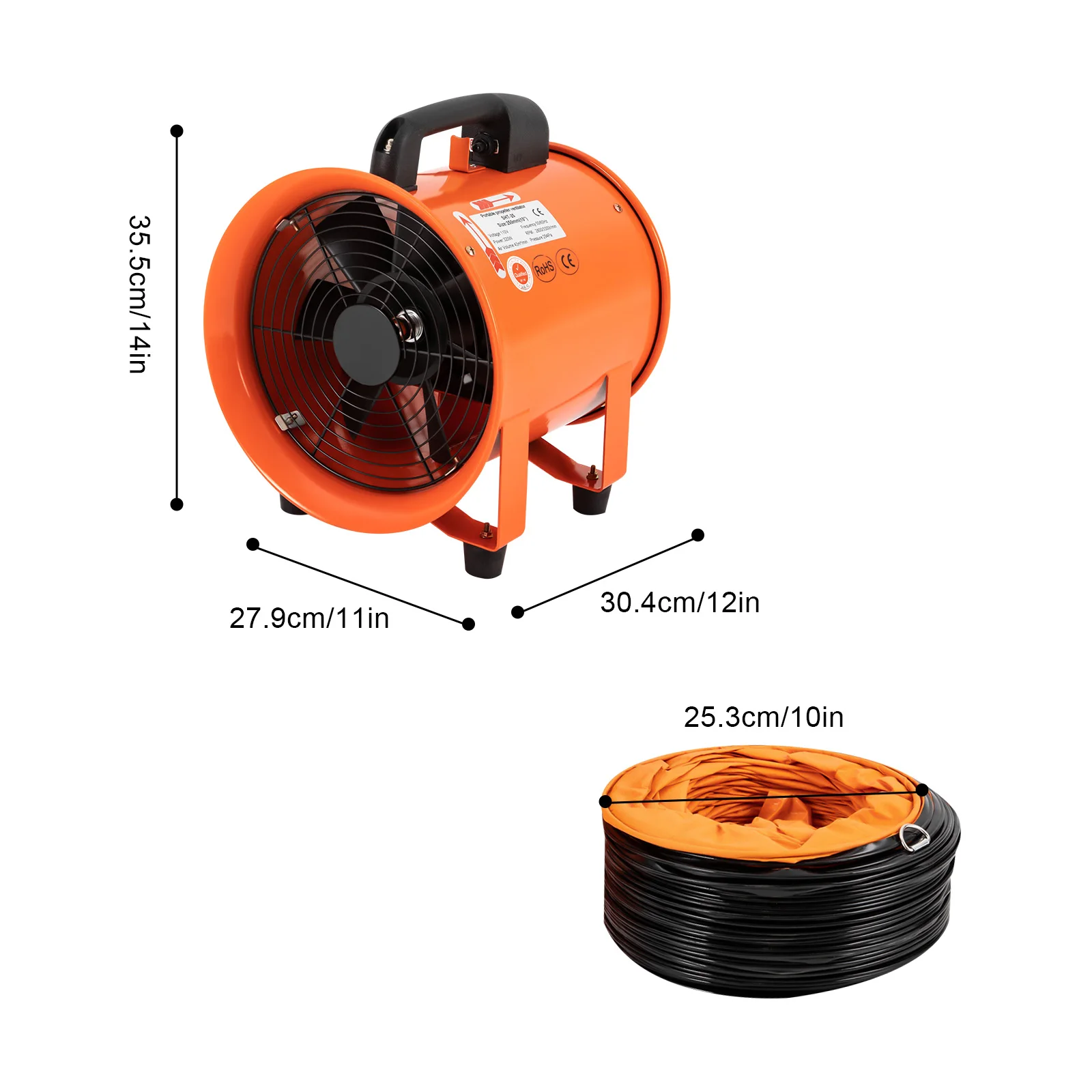 Portable Extractor Fan Blower with 320W Motor, 10-Inch 7-Blade Fan, 3300r/min Speed, 16ft Flexible Duct, IP44 Protection, High