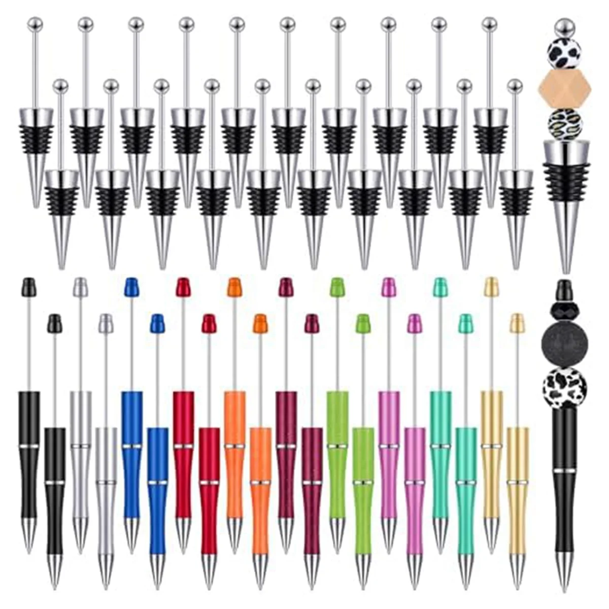 40 Pcs Beadable Wine Stoppers for Wine Bottles and Plastic Beadable Pens Kit Beaded Wine Bottle Stopper Reusable