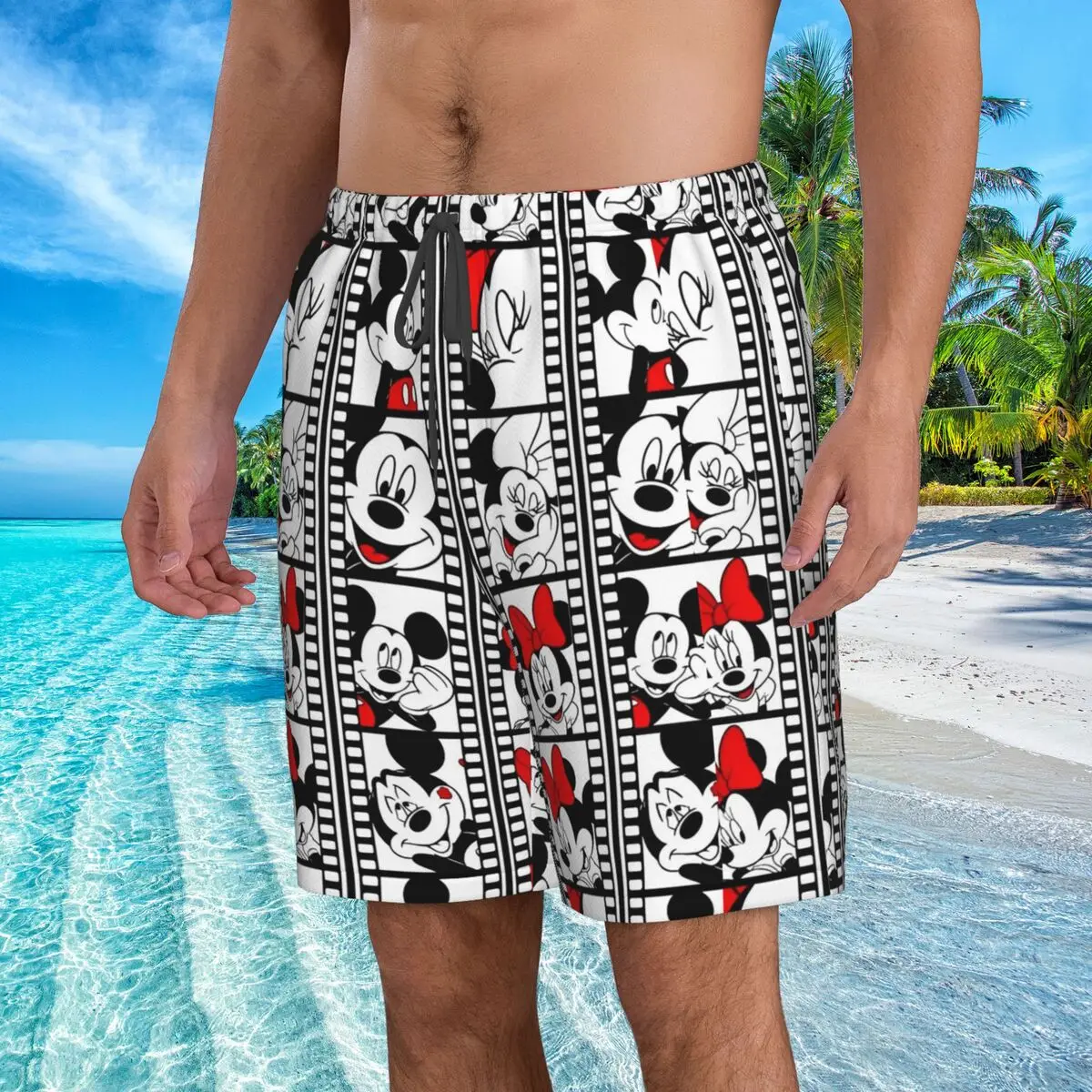 Mickey Mouse Cartoon Men's Swim Trunks Quick Dry Swimming Board Shorts Mesh Lining Beach Swimwear