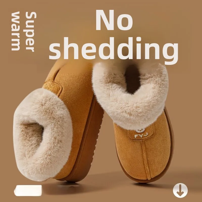 

Women's Winter Thickened Fleece Lined Snow Boots with Heel Cotton Slippers Outdoor Wearable Couples Slippers Warm Plush Slippers