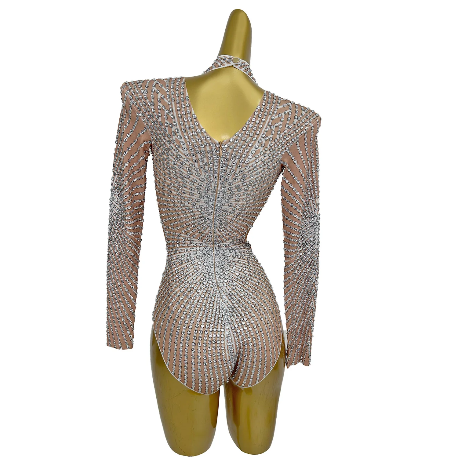 Flashing Rhinestone Spandex Elastic Bodysuit Nightclub Dance Show Outfit Birthday Celebrate Clothes Bar Showgirl Pole Dance Wear