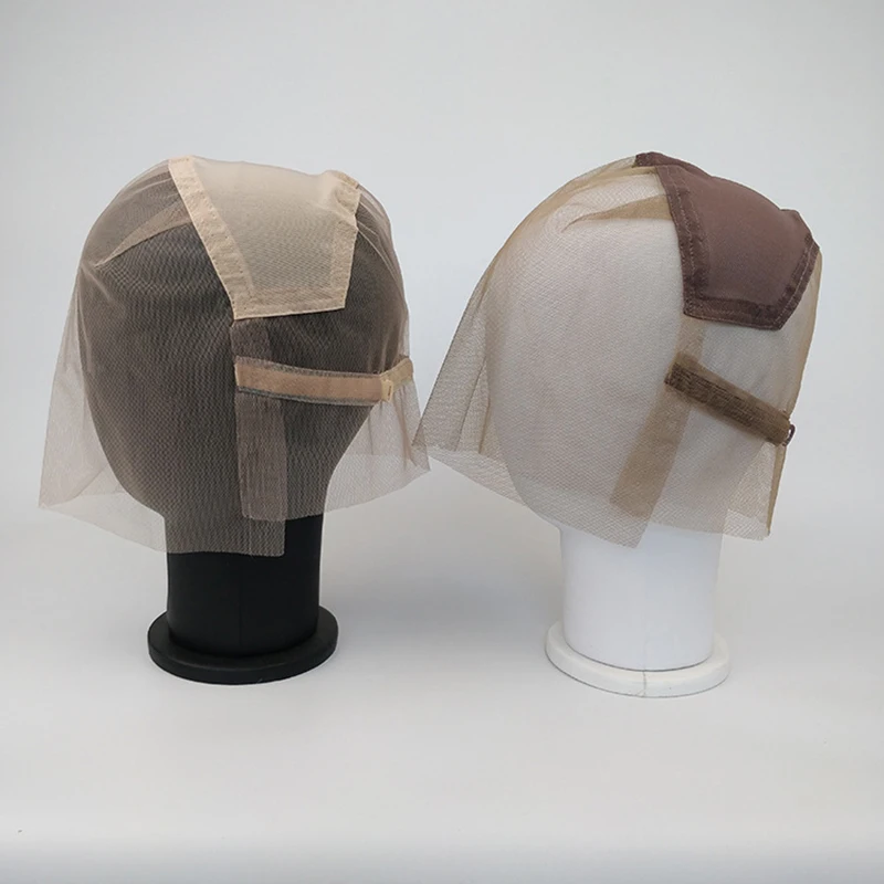 Brown/Beige Full Lace Wig Cap For Making Wig With Adjustable Stretch Straps And Guide Line Customizing Wigs Lace Cap