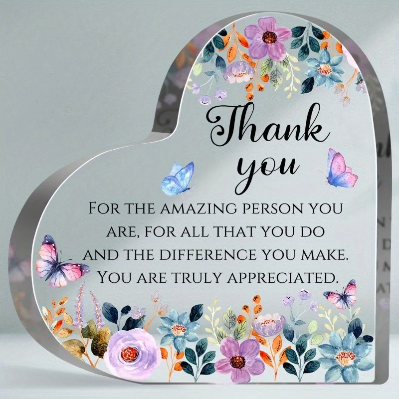 Butterfly Flower Teacher Plaque - Thank You Gift & Heart Shaped Desktop Decor