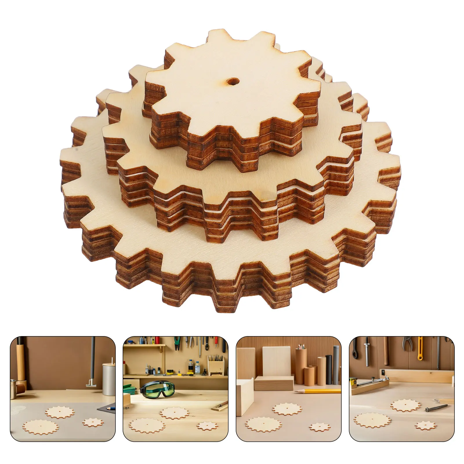

45Pcs Wood Slices with Holes Unfinished Wooden Gear Cutouts for DIY Painting Craft Projects Mechanical Assembly Creative