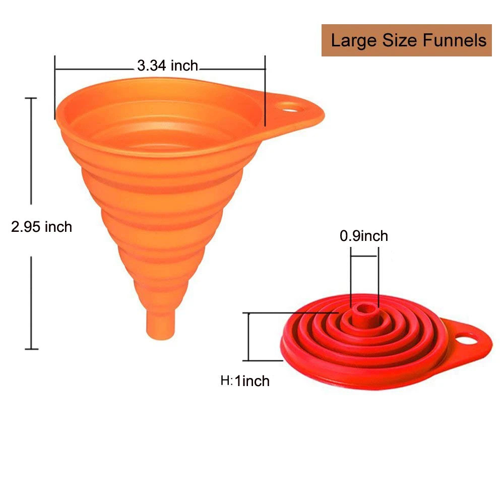 4 Pack Kitchen Funnel Set - Small & Large Foldable Silicone Collapsible Funnel Kitchen Gadgets for Water Filling