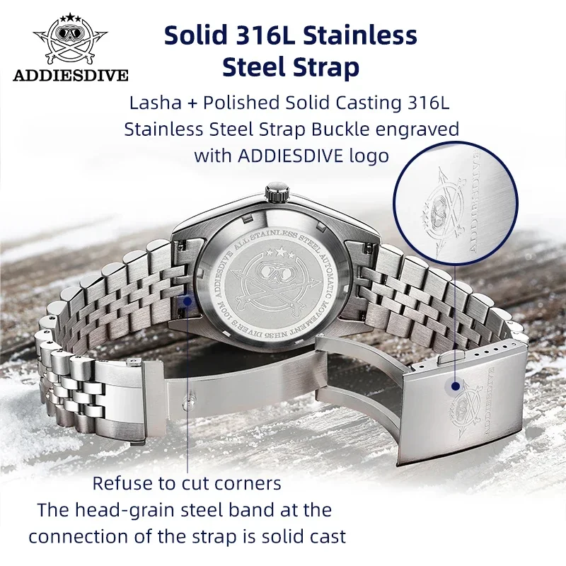 ADDIESDIVE High Quality 39mm Automatic Watch Fashion NH35 Stainless Steel 100M Waterproof Dive Mechanical Watches For Men AD2118