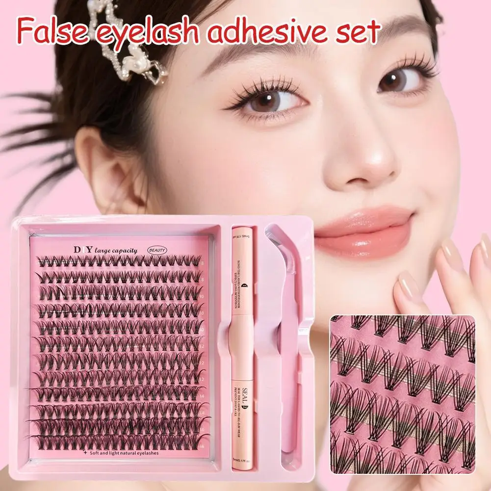 DIY Clusters Lash Kit Full Set 8-16mm Mix Seal Tweezers Lash for Self Application Makeup Individual Eyelash Extensions