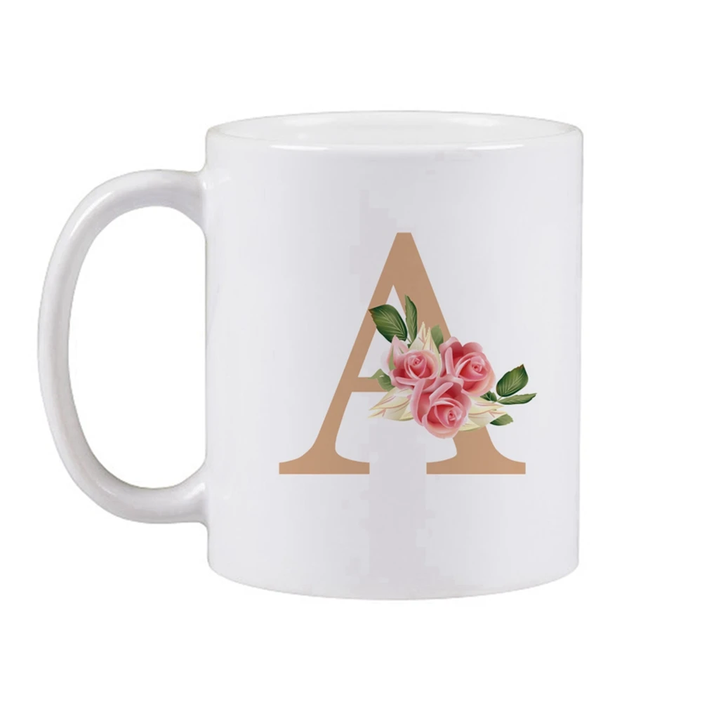 Personalized customization creative letter A mug with 26 English letter A-Z patterns, white ceramic cup, hot and cold tea cup