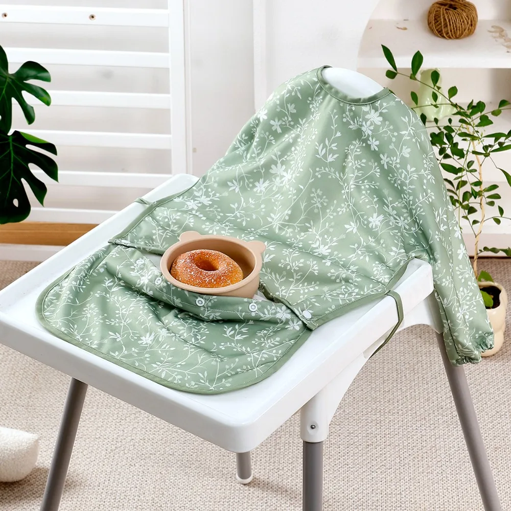 

Breathable Bib Spill-Proof Adjustable Straps Long Sleeve Weaning Bib Waterproof Machine Washable Detachable Coverall Bib